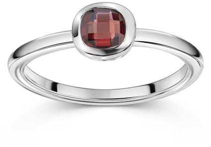 Materia Granat Ring Silber 925 eckig - Damenring mit rotem Stein SR-152-56