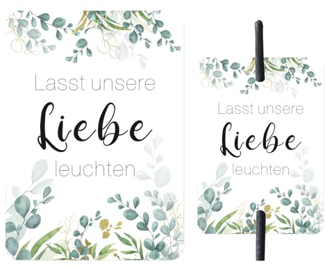 BORISCA 120 Stück Wunderkerzen Hochzeit Etiketten, Lasst Unsere Liebe Leuchten Schild Hochzeitsdeko Halter Schilder Schön Geschenkanhänger Hochzeit Eukalyptus für Hochzeitsdekoration