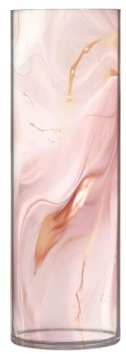 SKYSHU 1 vase cylindrique en plastique marbré rose doré pour bouquet de plantes, vase transparent incassable pour centre de table, maison, école, bureau, 30 x 10 cm