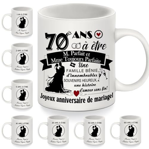 70 Ans à être M. Parfait et Mme Toujours Parfaite Mug d'anniversaire pour couples femmes hommes épouse mari parents grands-parents Amis 70 ans de mariage cadeau 70e anniversaire Tasse à café (70 ans)