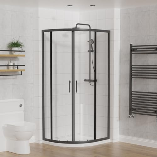 Aquariss Left/Right Offset Quadrant Shower Enclosure 6mm Easy Clean Glass Sliding Door Shower Cubicle Matt Black 900x760x1900mm