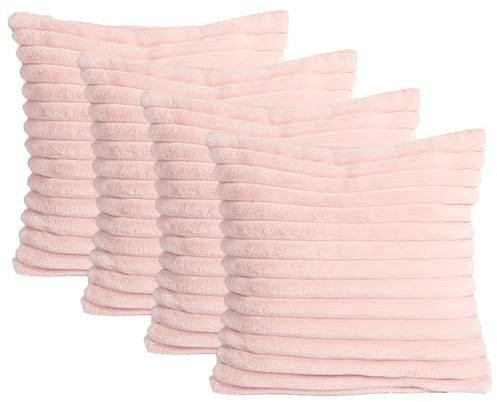 OHS Faux Fur Ribbed Cushion Covers, Decorative Sofa Cushions Throw Pillows for Sofa Bedroom Living Room Cuddle Cushion Lounger Covers for Cushion Inserts, Pack of 4 - Blush Pink