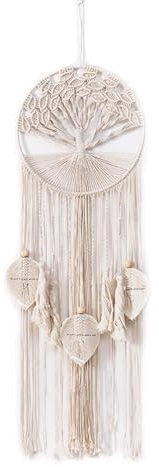 Attrape-rêves bohème à suspendre - Décoration murale - Arbre de vie - Attrape-rêves avec pompon - Coton macramé - Décoration murale pour chambre à coucher, salon, fête de mariage - Décoration