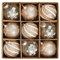 M&W DasDesign Weihnachtskugeln Set, 9er-Pack Christbaumkugeln mit 8 cm Durchmesser – 3 Elegante Designs mit Goldener Glitzeroberfläche Festliche Baumschmuckkugeln für stilvolle Weihnachtsdekoration