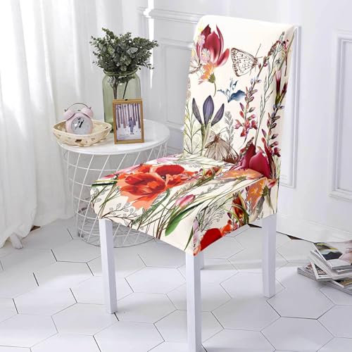 Stuhlhussen Beige Butterfly Orange Stuhlhussen 4er Set Stretch Weiche Elasthan Stuhlhussen Schwingstühle Waschbar Stuhlbezug Abnehmbare Hussen für Stühle Langlebig Stuhlhusse Universal Stuhlbezüge