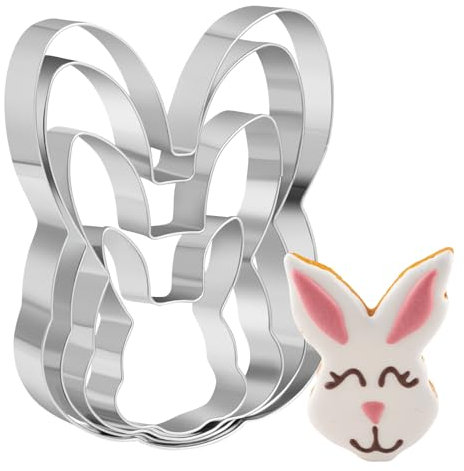 PTaizjjz Ausstechformen-Set mit Hasenkopf, 13 cm, 11,5 cm, 9 cm, 6 cm, 4 Stück, Osterhasenkopf, Ausstechformen aus Edelstahl