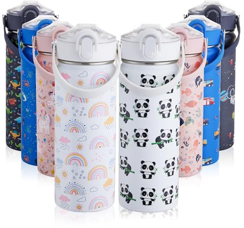 Autsel 550ml Borraccia per Bambini in Acciaio Inox, Bottiglia Termica per Bambini Senza BPA, Bottiglia Acqua Con Cannuccia, Per Scuola, Asilo