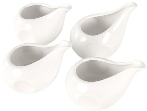 jinsongdafa 4 Pack 250 ML Classic White Creamer - Small Creamer Pitcher Set - Fine Porcelain Small Milk Pitcher - Ceramic Creamer Pitcher for Coffee Milk Sauces Salad, Microwave & Freezer Safe