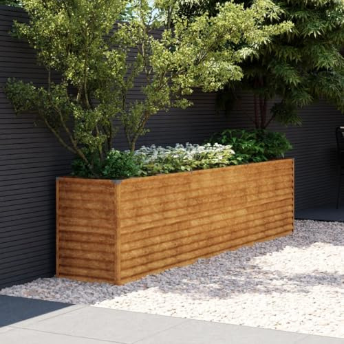 IKAYAA Hochbeet Metall 291 x 50 x 69 cm, Gemüsebeet, Pflanzkasten Outdoor, Blumenkasten, Garten Pflanzkasten Hoch, Blumenbeet, Hochbeete für Garten aus Cortenstahl, Gartenbeet für Garten, Balkon