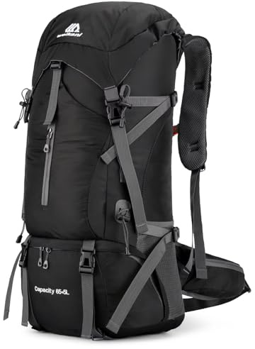 NTUOCAW 70L Wanderrucksack mit Regenschutz, großer Trekkingrucksack für Damen und Herren, wasserdicht, Camping-Rucksack, leicht, Rucksackreisen für Outdoor-Sport, Reisen, Wandern, Radfahren, Klettern