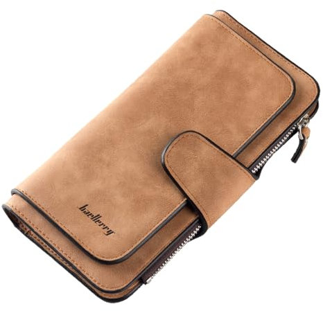 YUEcthynous Geldbeutel Groß,Portemonnaie Geldbörse Frauen Weichem Synthetisches Leder Damen Zipper mit Schnalle Geldbörse Große Kapazität Kunstleder Portmonee Farben mit vielen Fächern (Braun)