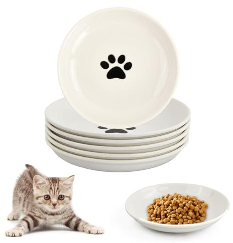 Samlonge Lot de 6 Gamelle Chat Ceramique, Bol pour Chats Porcelaine, Gamelle pour Chat Fatigue Moustaches, Plat Nourriture Chat, Gamella Chat Anti Glouton, Assiettes Plates pour Chat Chien Petits