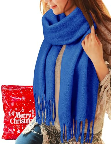 heekpek Schal Damen Winter Halstuch Kuschelig Chunky Großer Frauen Dicker Schal Tücher Pashminas Wraps, Blau