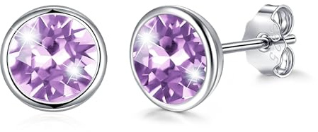 Josfeva 8mm Winzige Runde Ohrringe Ohrstecker, Klein Hypoallergen Schlafen Stecker mit Lila Kristall, Ohrstecker Silber 925, Ohrringe Stecker für Damen, Ohrschmuck mit Geschenkbox zum Geburtstag Party