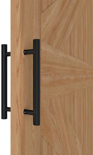 LVYIHAN Round Matte Black Barn Door Handles 30/60/90/120/150 Cm, Pull Push Long French Door Handle Double Sided, Large Front Exterior Shower Door Pull Handles