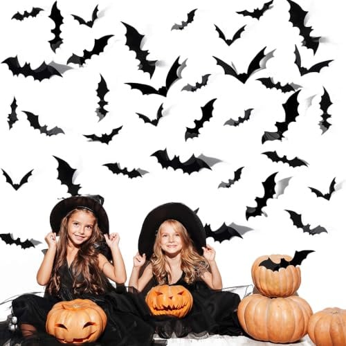 120 Stück 3D Fledermaus Deko Halloween Deko,Indoor Outdoor Fledermause Decorations Sticker,Fledermaussticker Wandaufkleber,Halloween Aufklebe für Fenster,Wand,Tür,Kinderzimmer,Party Dekoration Innen