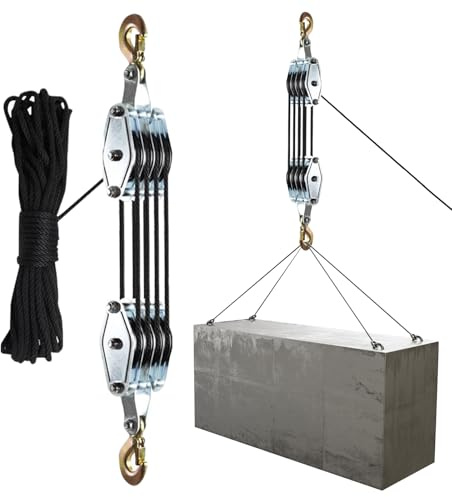 Flaschenzug mit Seilbremse, 8:1 Hubkraft & 4400LBS Bruchfestigkeit Schwerlast Seilzug Flaschenzugsystem mit Metalllager & 20 m Seil für Garage, Lager, Bau, Jagd und Outdoor-Heben