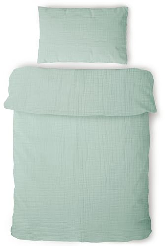 LAYNENBURG Musselin Kinderbettwäsche 100x135cm + 40x60cm – 100% Baumwolle – Oeko-Tex Standard – 3 lagiges Musselin Bettwäsche Set für Baby, Kinder, Jungen & Mädchen (mintgrün)