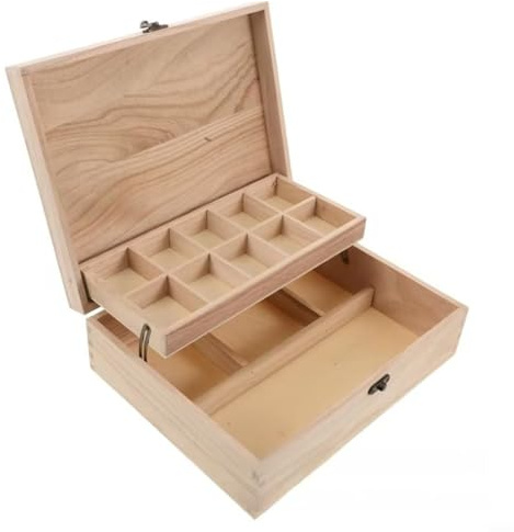 GANCEI Nähkästchen mit zwei Ebenen und Klappdeckel mit Fächern, 28 x 22 x 9 cm, Aufbewahrungs-Organizer, Nähkasten-Organizer aus Holz