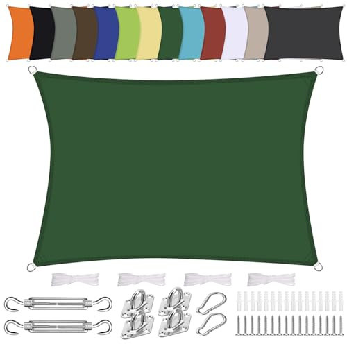Toldo Vela de Sombra Rectangular 3x6m Impermeable Protección Rayos UV con Accesorios de Montaje para Exteriores, Pergola, Jardín,Terrazas-Verde
