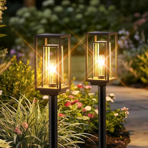 JOYCREATOR 2 Stück Solarlampen für Außen Garten, 1500mAh Moderne Solarleuchten Garten Extrem Helle mit IP65 Wasserdicht, 3 Höhenverstellbar Gartenleuchten Solar Wegeleuchten für Balkon Rasen Terrasse