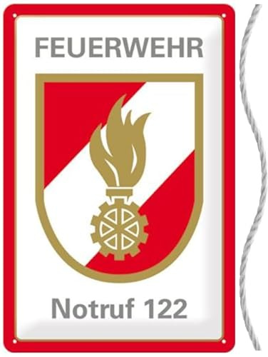 Blechschild mit Kordel 30 x 20 cm Schild Feuerwehr Notruf 122 - Blechemma