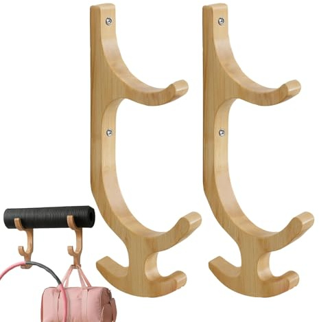 Yoga Mat Wall Holder, Wooden Yoga Mat Storage Shelf with 4 Hooks, Wall Mount Yoga Mat Organizer Rack for Resistance Bands, Jump Rope, Foam Roller and Home Gym Accessories (Brown)
