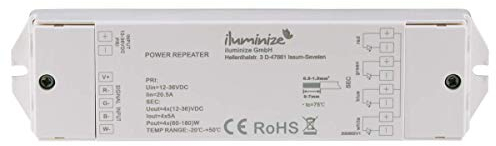iluminize Repeater/Leistungsverstärker: 4x 5A, für weiße/duo-weiße (CCT)/RGB/RGB+W/RGBW LEDs, 12V-36V, max. 240W - 720W, für LED-Streifen mit Konstantspannung (Leistungsverstärker 4x 5A)