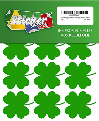 24 vierblättrige Kleeblätter, 50 mm, aus PVC Folie, selbstklebend, wetterfest, Glücksbringer Sticker Aufkleber