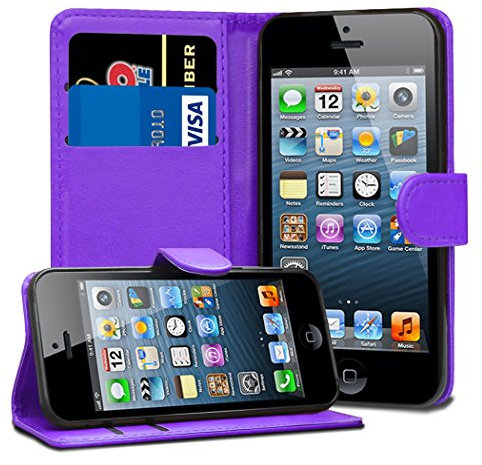 Jonlineuk iPhone SE 5 5S Case, [Card Holder] Magnetic Luxury PU Wallet Cover - Id Holder Flip Leather Case For iPhone SE 5 5S (Purple)