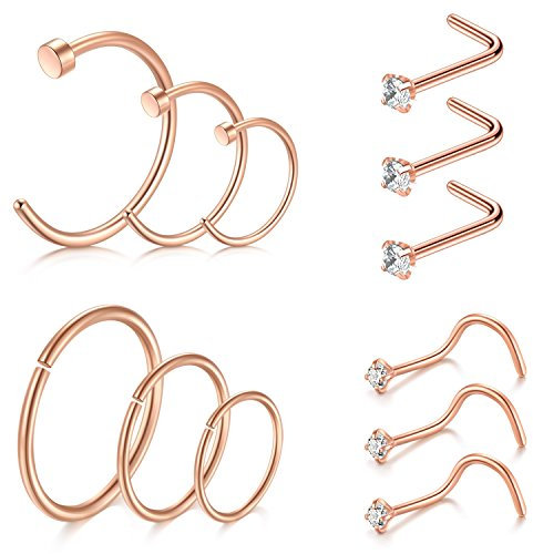 D.Bella 18G Nasenstecker Nasenpiercing Chirurgenstahl L-Form Spirale Nasenring Nase Stecker Piercing Schmuck