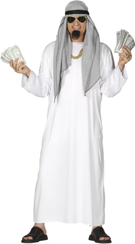 FIESTAS GUIRCA | Adult Arab Sheikh Fancy Dress (16.5-44/L) - Tunic, Headband and Scarf for Men - Desert Prince Costumes for Parties and Events - Ideal for Carnival and Halloween - White