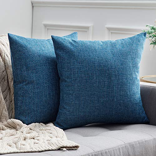 MIULEE 2er Set Kissenbezüge Kissenhülle Dekokissen Leinen-Optik Dekorative Kissenbezug Sofakissen Couchkissen Deko Kreuz mit Verstecktem Reißverschluss für Sofa Schlafzimmer 45x45 cm Blau