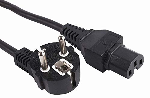 PremiumCord Cable de alimentación 230 V 2 m, con protección de Contacto acodado a Enchufe C15, IEC 320, PC de 3 Pines, Color Negro