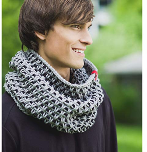 DIY Loop Stricken – Loop Strickeria zweifarbig selberstricken – Schal Strickset mit 6 Knäuel Reiner Merinowolle Merino Pure Extrafine in grau + schwarz + Rundstricknadel 7mm + Strickanleitung + Label