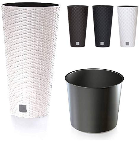 Blumenkübel Blumentopf Übertopf Rattan Optik Pflanzkübel mit Einsatz Rato Vase (400 Anthrazit)