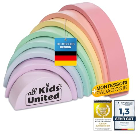 XXL Holz Regenbogen, Bogenbrücke aus Bausteinen, Stapelturm Lernspielzeug aus Holzbausteinen 8-teilig Bauklötze; aus umweltfreundlichen, FSC zertifiziertem Holz (XXL)