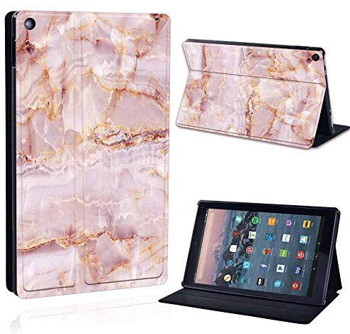 FINDING CASE for Amazon Fire HD 10 Tablet - Printed PU Flip Leather Smart Lightweight Shell Stand Cover (9th Gen 2019, Pastel Marble)