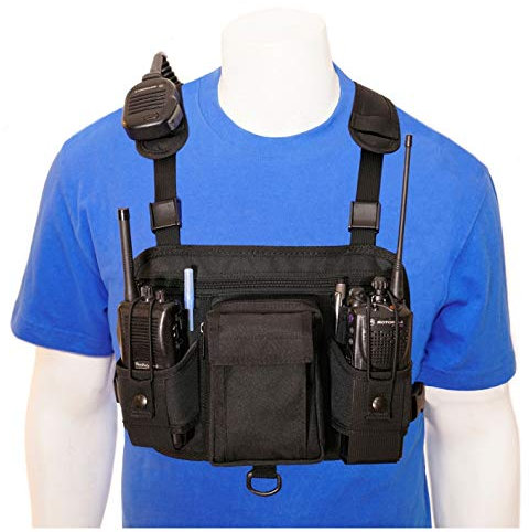 RCH-601D Double Radio Chest Harness Shoulder Radio Holster Chest Pack with Adjustable Radio Pouch That Will Adjust to fit a Radio from 4-3/4 up to 9 Tall Radio. Made in USA by Holsterguy