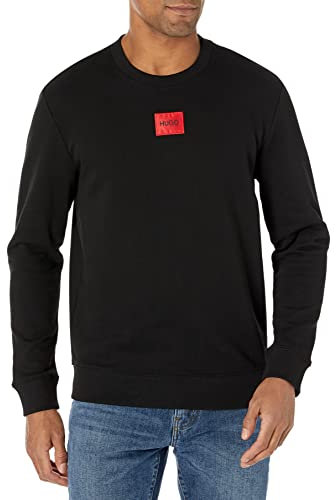 HUGO Herren Regular Fit Square Logo Jersey Sweatshirt Pullover, Schwarz, Large