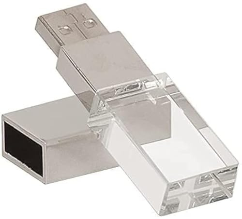 HONGPAS Memoria USB 3.0 con luz LED de cristal transparente, rectangular, color plateado (32 GB)