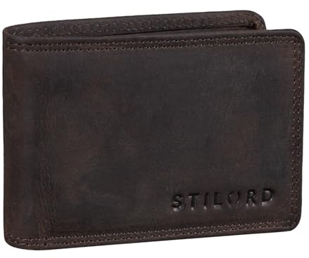 STILORD 'Jay' Mini Geldbörse Herren RFID Leder Brieftasche Vintage für Männer Kleiner Geldbeutel mit vielen Kartenfächern und NFC-Schutz in Geschenkbox, Farbe:dunkel - braun