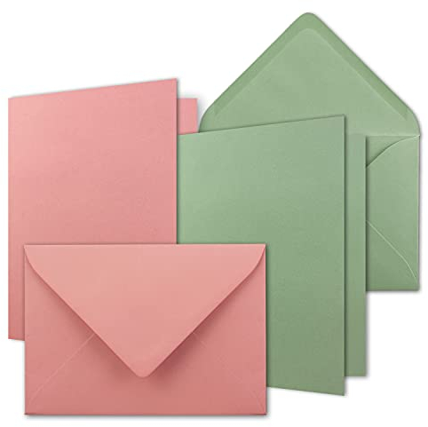 20x Karten-Set DIN B6 - Altrosa - Eukalyptus-Grün - 12 x 17 cm Faltkarten mit Umschläge - 2 Farben - Nassklebung