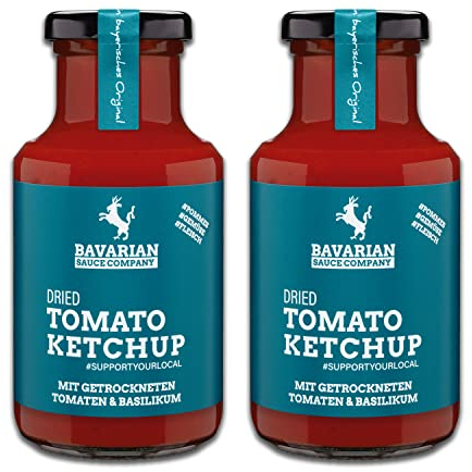 Bavarian Sauce Company Dried Tomato Ketchup 2x250 ml | Mit getrockneten Tomaten & Basilikum | Deutsche Herstellung | Lecker zu Pommes, Steak & mediterranen Speisen | Fruchtig-frischer Tomaten-Ketchup
