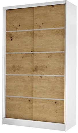 Mirjan24 Kleiderschrank Camtalo IV, Schwebetürenschrank, Garderobenschrank mit Kleiderstange und Einlegeboden, Schlafzimmerschrank, Dielenschrank (weiß/Artisan Eiche)