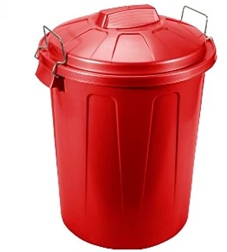 Acan Tradineur - Cubo de Basura con Asas metálicas y Tapa, plástico Resistente, contenedor de residuos, Papelera, Reciclaje, Industrial, hogar, Fabricado en España (Rojo, 70 litros)