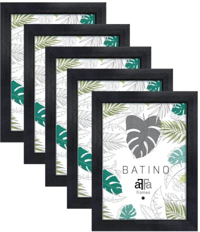 aFFa frames, Batino, Lot de 5 Cadre photo en bois, Light, Rectangle, avec vitre acrylique, dos HDF, Noir, 15x21 cm