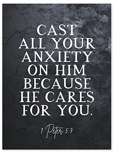 Artery8 Bible Verse Quote 1 Peter 5:7 Wall Art Print : Cast All Your Anxiety on Him Faith-Based Decor for Living Room or Bedroom Comforting Gift for Christians