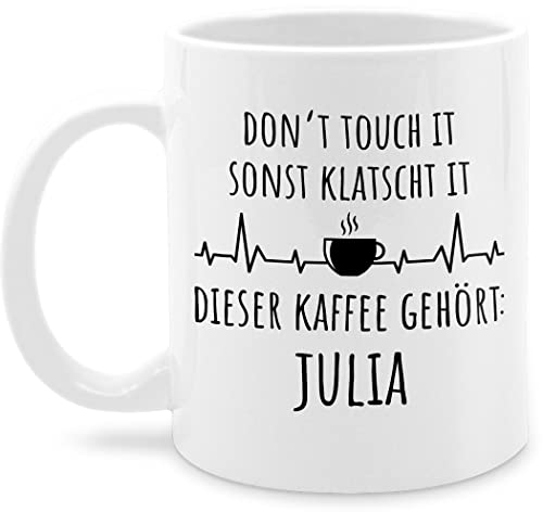 Tassen 325ml - Henkeltasse Damen bedruckt - Dont touch it sonst klatscht it I Tasse Arbeit personalisiert lustig - 325 ml - Weiß - personalisierte kaffeetasse namenstassen beschriften lassen don't