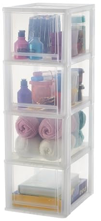 Iris Ohyama, Kunststoff Schubladenbox mit 4 tiefen Schubladen, Mattweiß, Easy-Pull-System, A4, A5 & A6 Format, Schreibtisch Organizer für Büro, Schule, Schreibwaren, BPA-frei, Drawer, DDOCH-2400